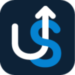 A blue and white icon with an arrow pointing up.
