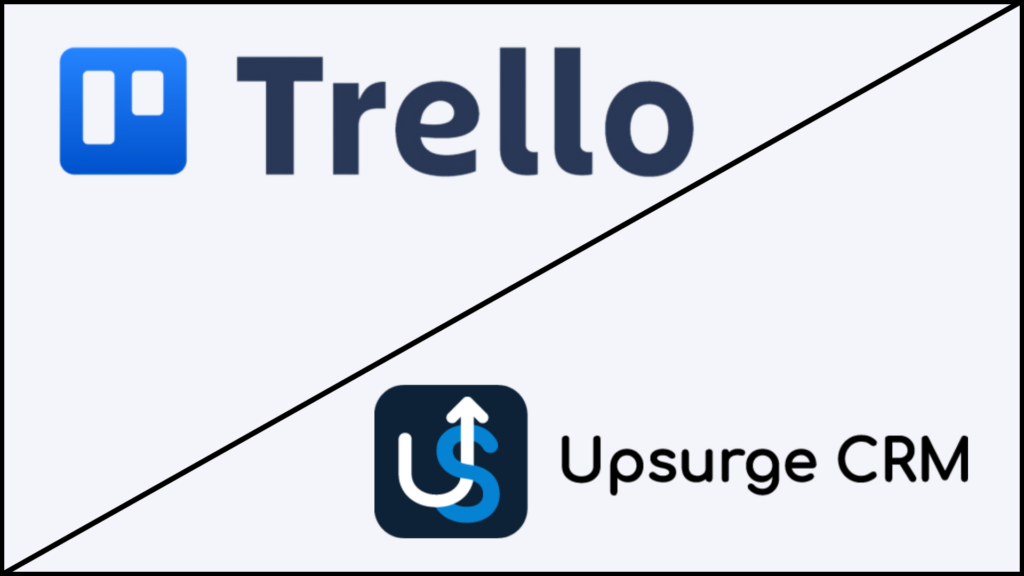 Split image with Trello logo in the upper left and Upsurge CRM logo in the lower right.